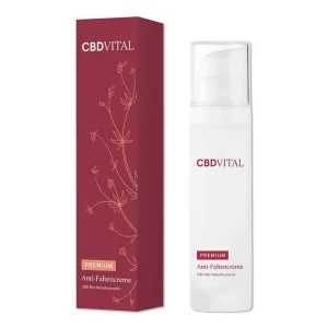 CBD Vital Premium Anti Falten Creme die Vorderseite der Flasche und Verpackung
