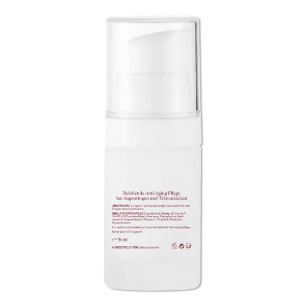CBD Vital Premium Augenserum die Rückseite der Flasche mit Inhaltsstoffen