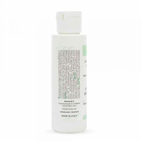 enecta CBD Handdesinfektion die Rückseite einer Flasche mit Inhaltsstoffen