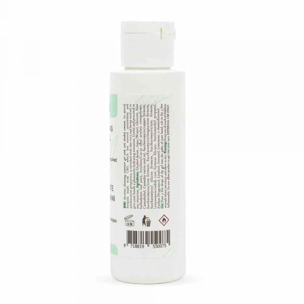 enecta CBD Handdesinfektion die Rückseite einer Flasche mit weiteren Informationen
