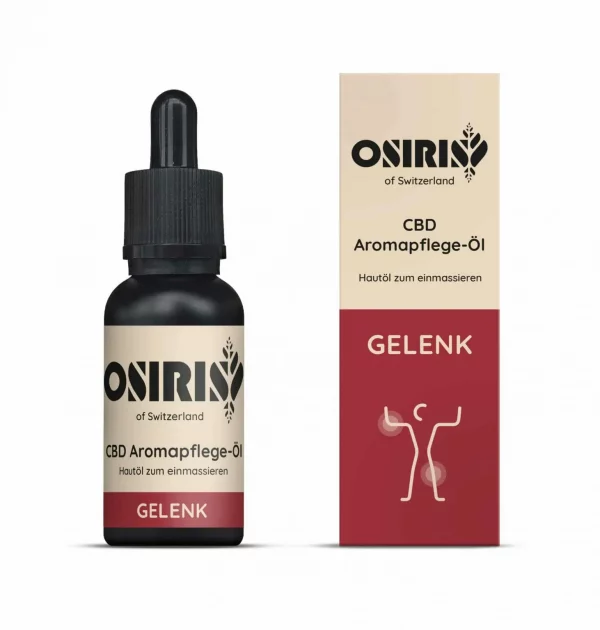Osiris Gelenk Aromapflegeöl Frontalansicht der Flasche und Verpackung
